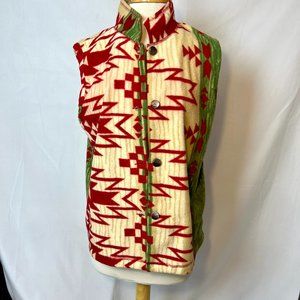 Rebecca Malone Western Print Fleece Vest Sz M Embroidered Collar